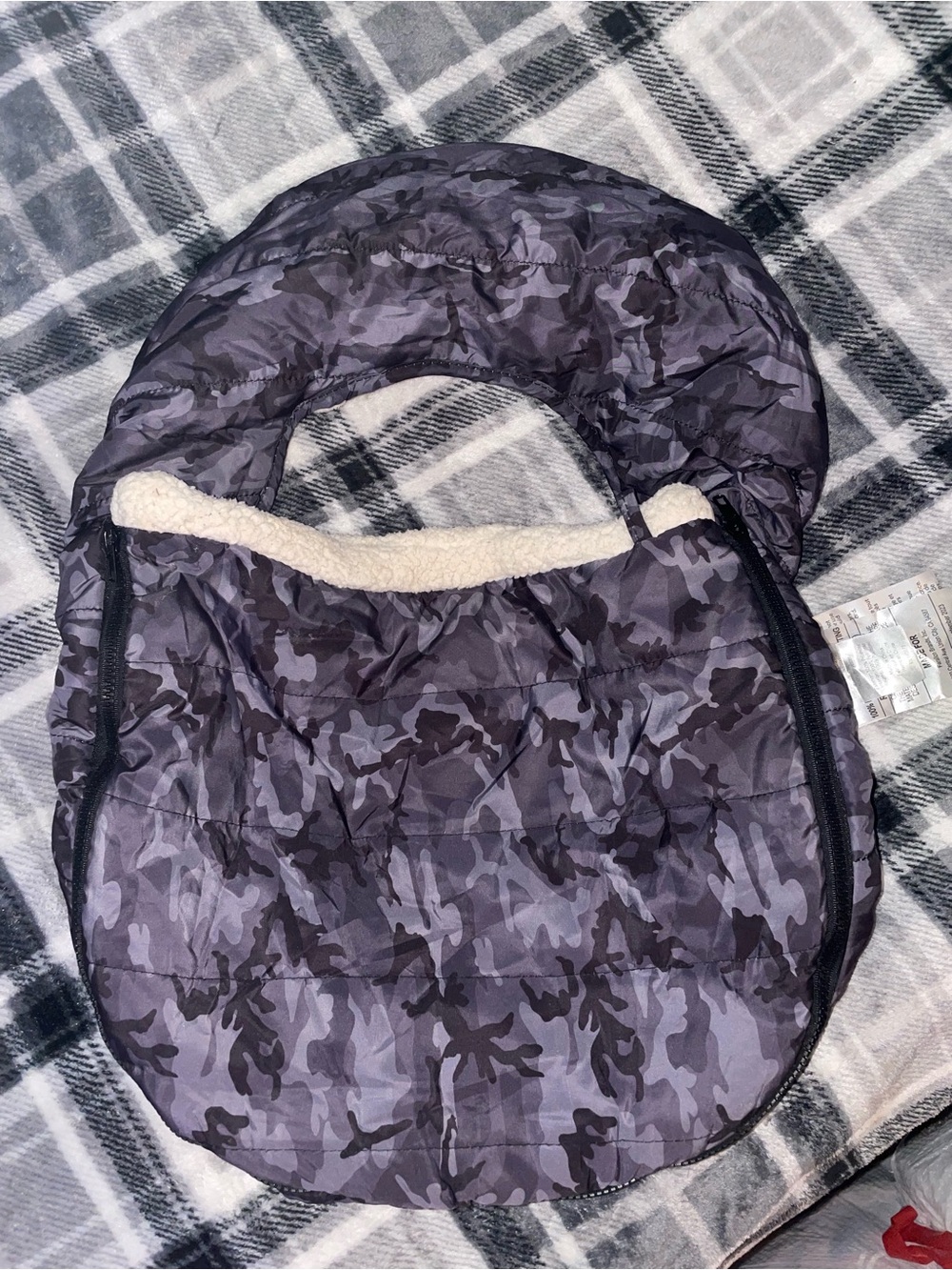Gray Camo Quilted Sherpa-Lined Baby Carseat Cover
